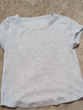 American Eagle Outfitters Light Gray Ribbed Short-Sleeve Tee
